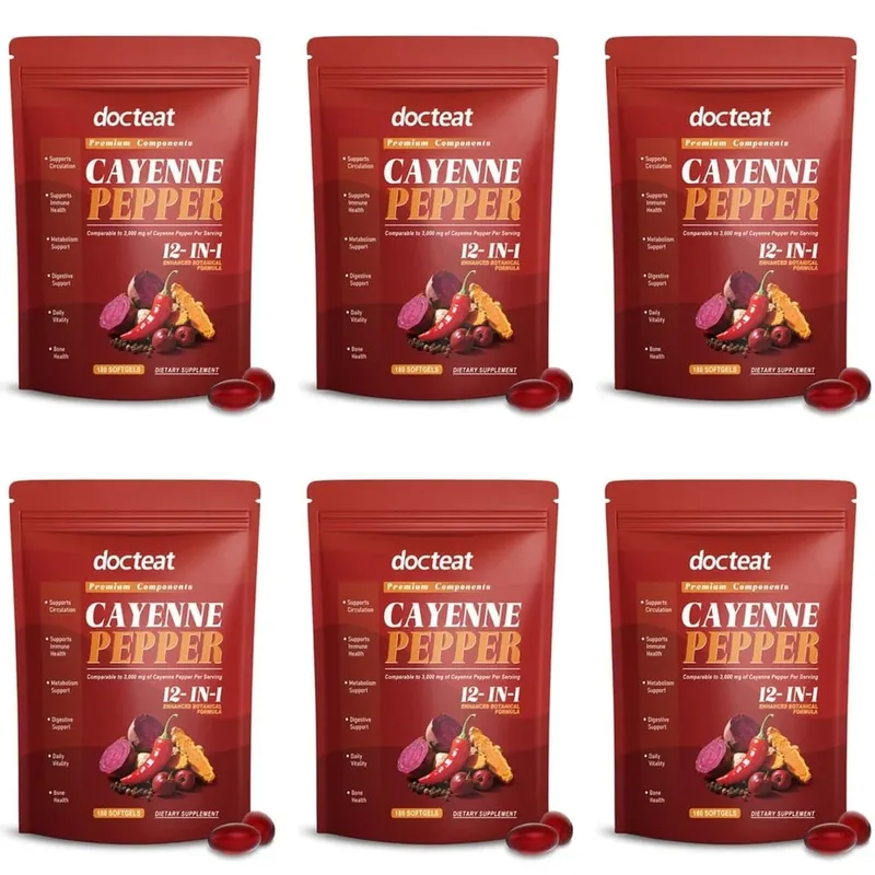 Docteat Cayenne Pepper 12-in-1 Softgels Immune Health and Bone Support with Berberine and Black Pepper Extract 180 Softgels