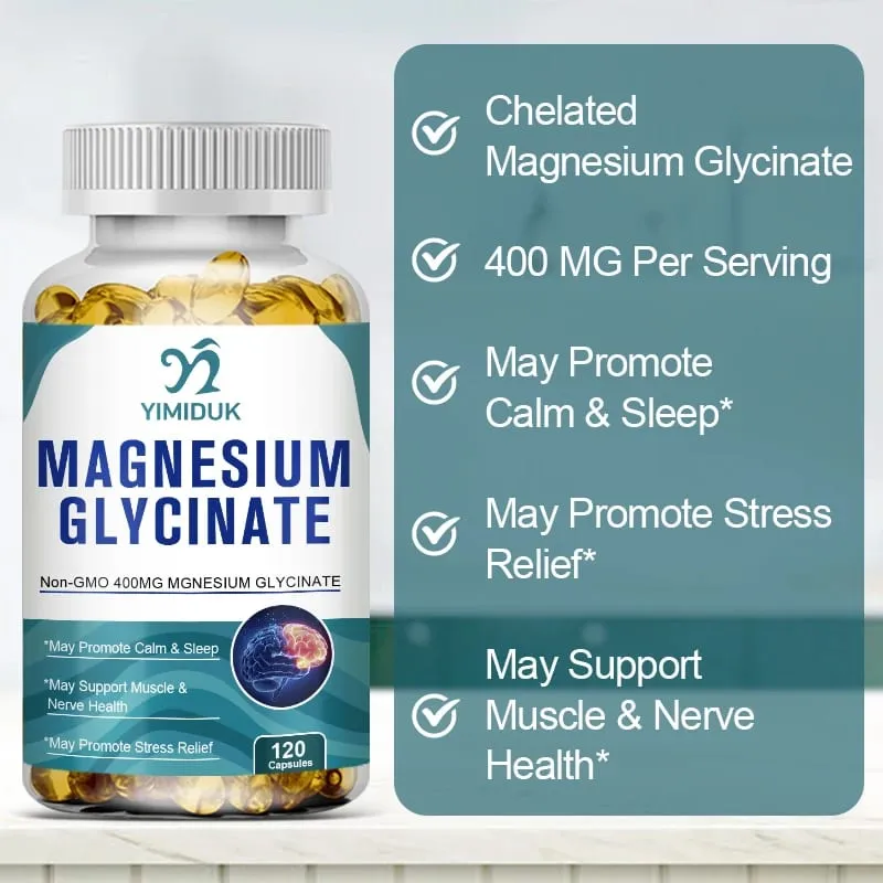 Suplemen Magnesium Glisinat Murni Yimiduk dengan Vitamin B6 untuk Melawan Kram Kelelahan & Kesehatan Jantung Mengurangi Kecemasan Vegan