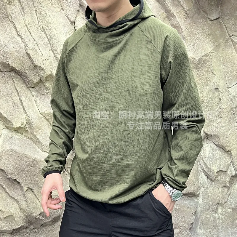 Lightweight seersucker texture outdoor thin quick-drying fabric couple loose sports hooded sweater