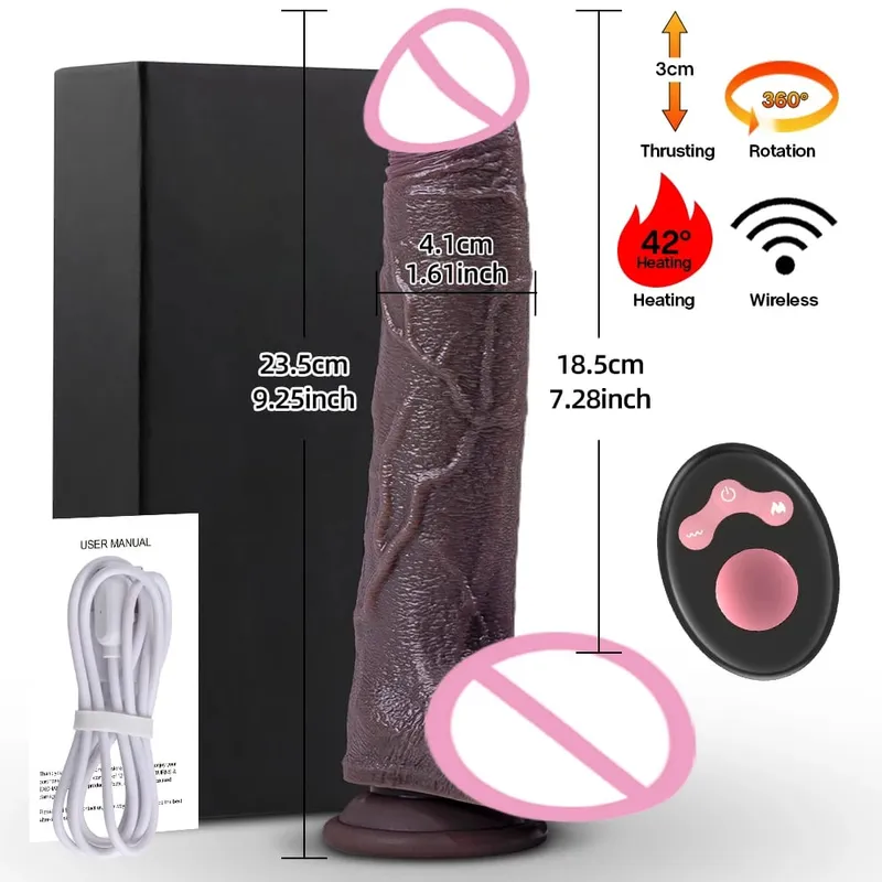 Thrusting Dildo Black Dick Elescopic Vibrating Dildo Vibrator Heating Sex Toy G-Spot Anal Stimulation Vibrating For Women
