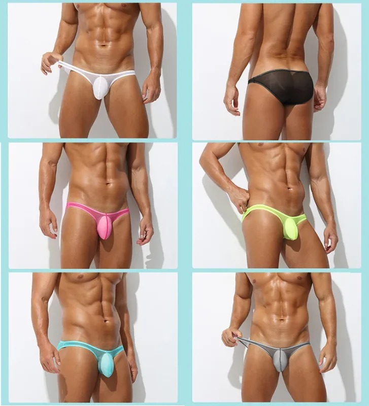 Sous-vêtements pour hommes, culotte triangulaire transparente en soie glacée délicate, slip taille basse de personnalité — image 3