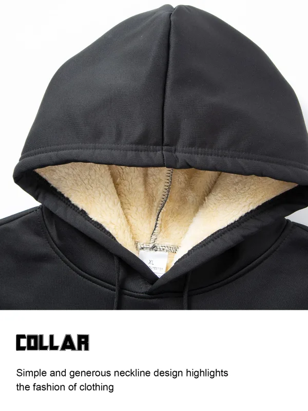 Winter Lambswool Hoodies Thicken Warm Windproof Sweatshirts Print Hooded Pullover Loose Men Women Winter Hoodies Black