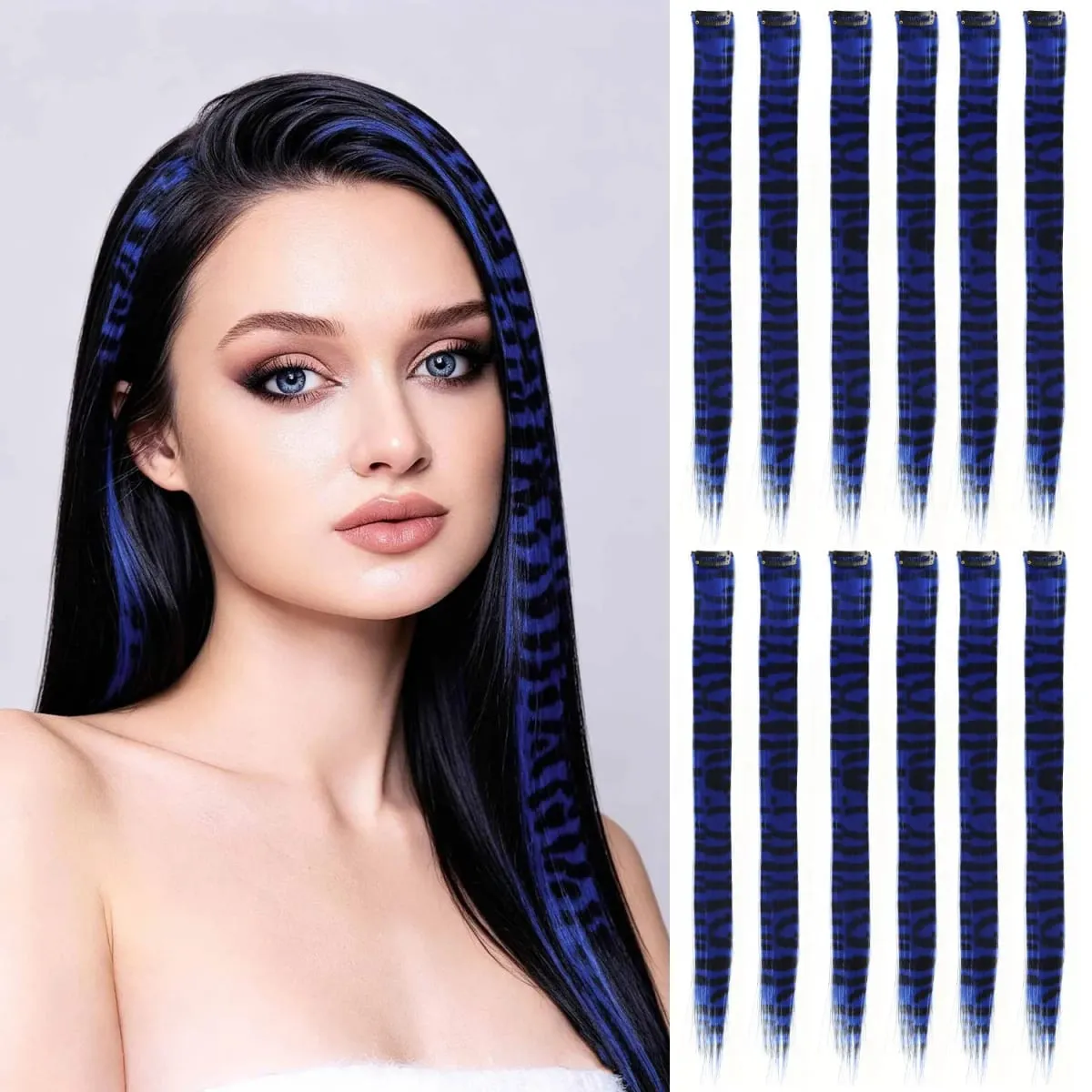 Synthetic clip in colorful striped hair Clip in feather hair extensions 18inch for women ladies daily party holiday