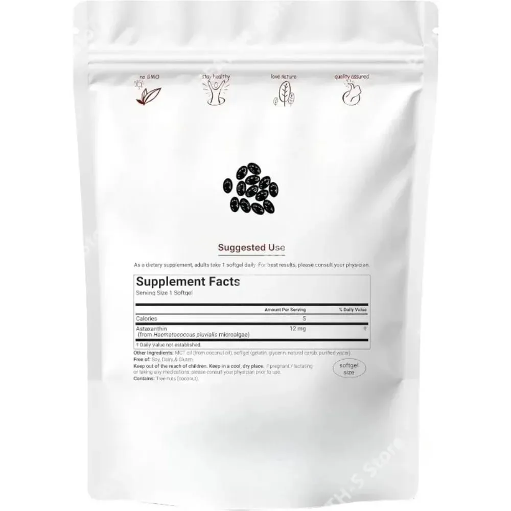 Astaxanthine 12 mg gélules – Soutien antioxydant quotidien sans OGM, sans gluten, sans soja, 120 gélules pour adultes