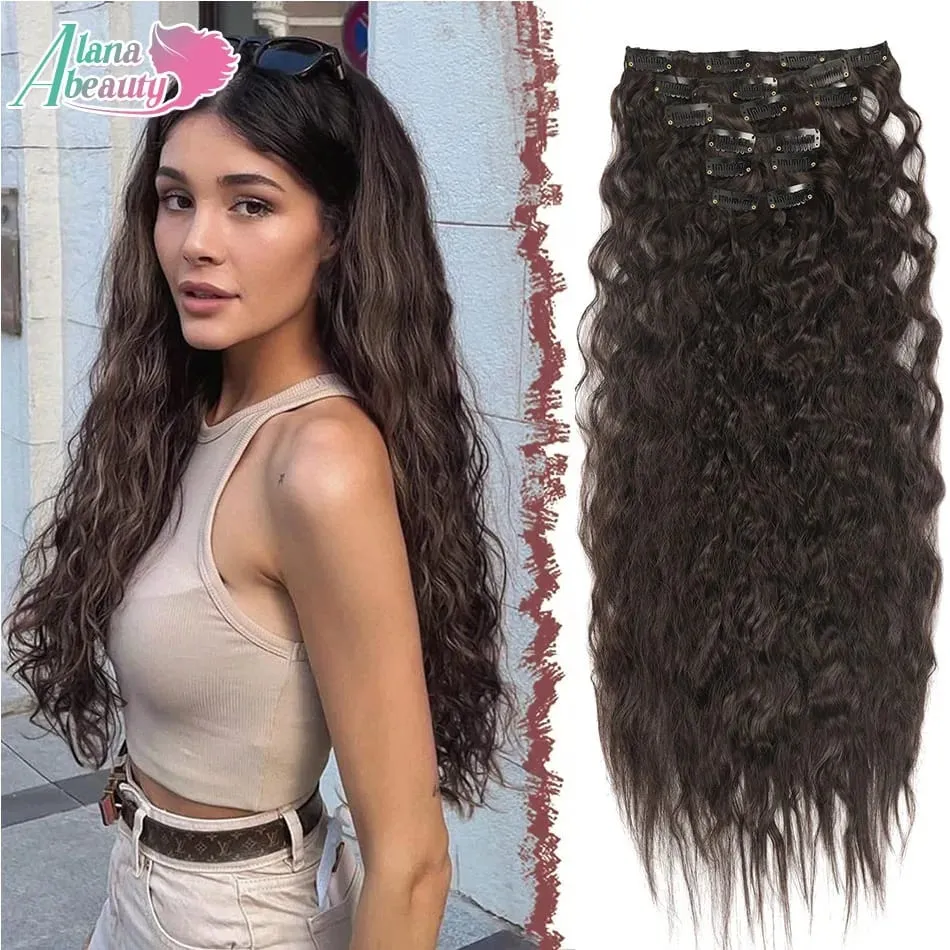 Alana 28inch Synthetic Long Water Curly Clip In Hairpieces Hair Extensions Kinky Curly Clip-in Hair Heat Resistant Organic Fiber