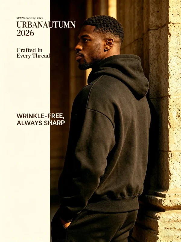 Men's hooded sweatshirt, warm and loose hooded sweater, pocket drawstring details, men's fall-winter sports jacket elastic cuffs