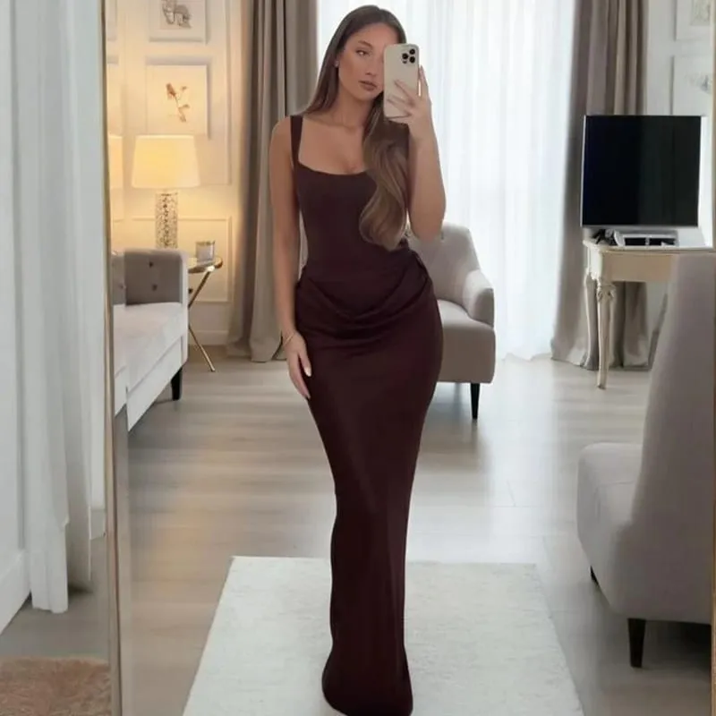 Typhaland Úzké plisované maxi šaty pro ženy Sexy sexy večerní společenské šaty bez rukávů Léto 2026 Móda Pevné dámské oblečení — image 4
