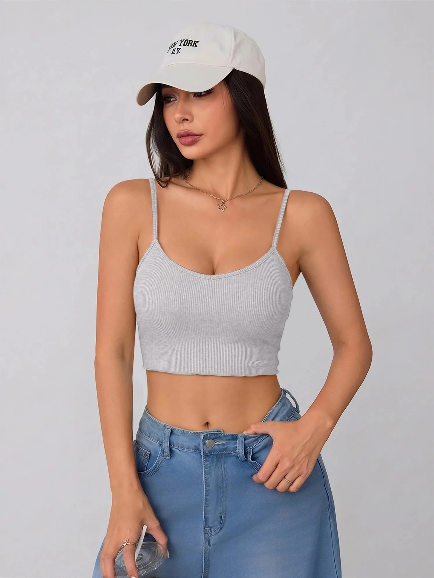 Y2K Streetwear Women V Neck Short Cami Top Ribbed Knit Sleeveless Crop Tank Spicy Girl Slim Fit Going Out Camisole