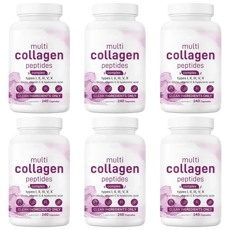 Cápsulas de múltiplos peptídeos de colágeno com biotina, vitamina C e ácido hialurônico contém ovos e peixe 240 cápsulas