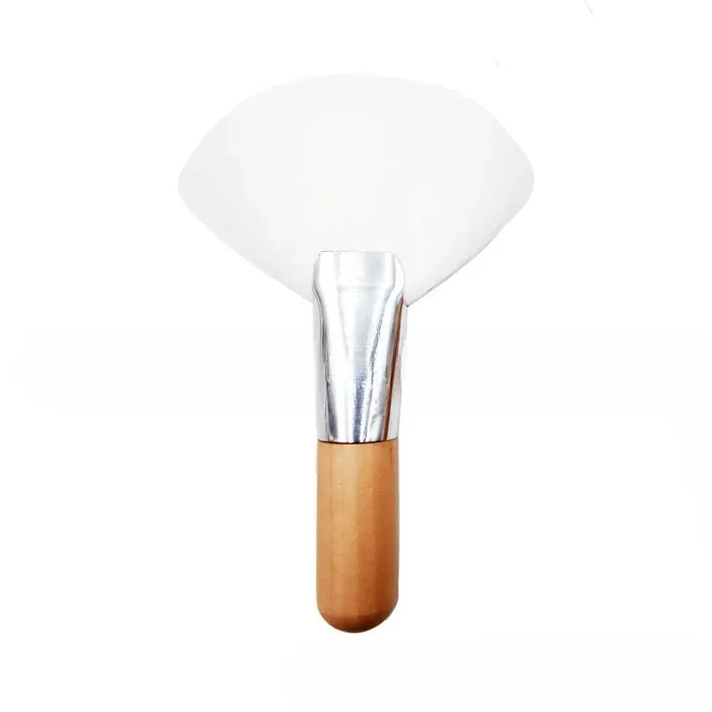 Mini Makeup Brush Gentle Esthetician Cleaning Cosmetic Small White Short Wooden Handle Synthetic Fiber Fan Brushes For Facial — image 9