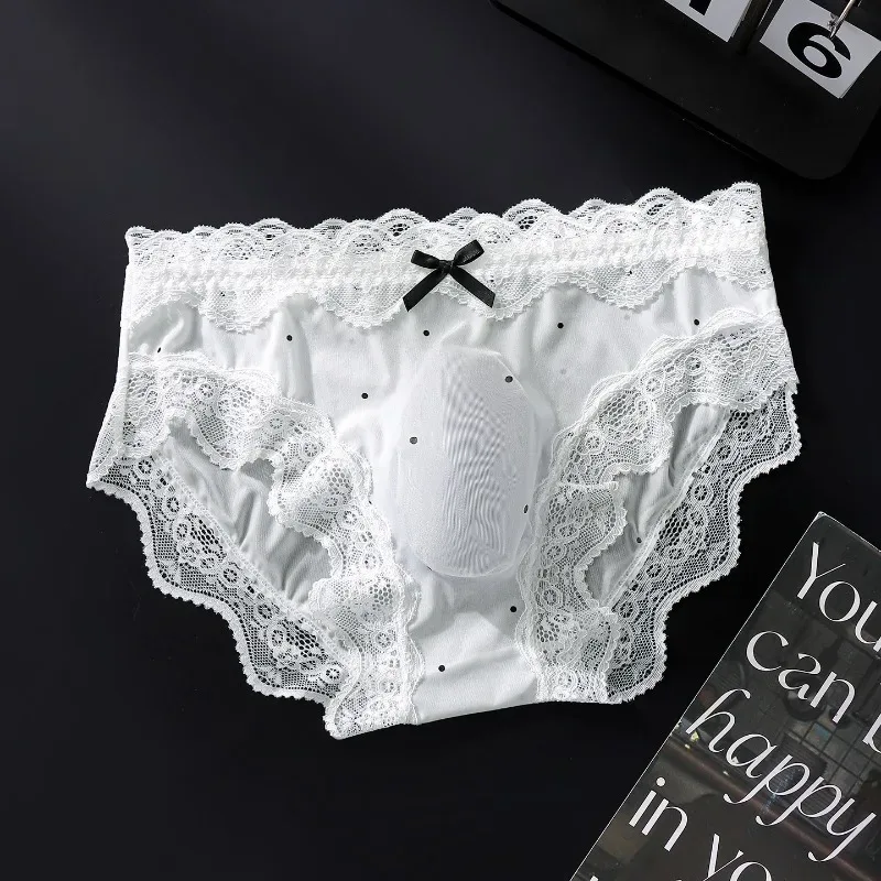 Men Sexy Lace Briefs Sweet Women Style Panties for Men Mid Waist Sheer Ice Silk Seamless Underwear Stretch U Convex Underpant