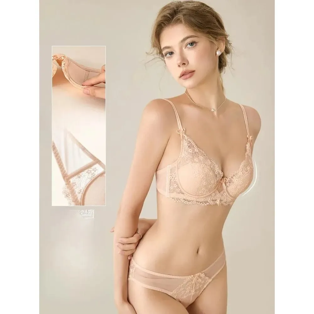 Women Lace Full‑Coverage Bra Set Thin Minimizer Push‑Up Anti‑Sag Soft Lingerie Set For Large Bust Ladies Casual Daily Intimates