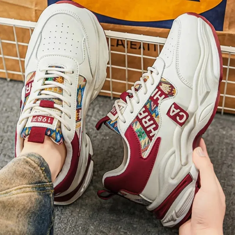 2026 Men Korean High Top Sneakers Spring Breathable Anti Slip Platform Running Shoes Outdoor Wear-resistant Running Sports Shoes