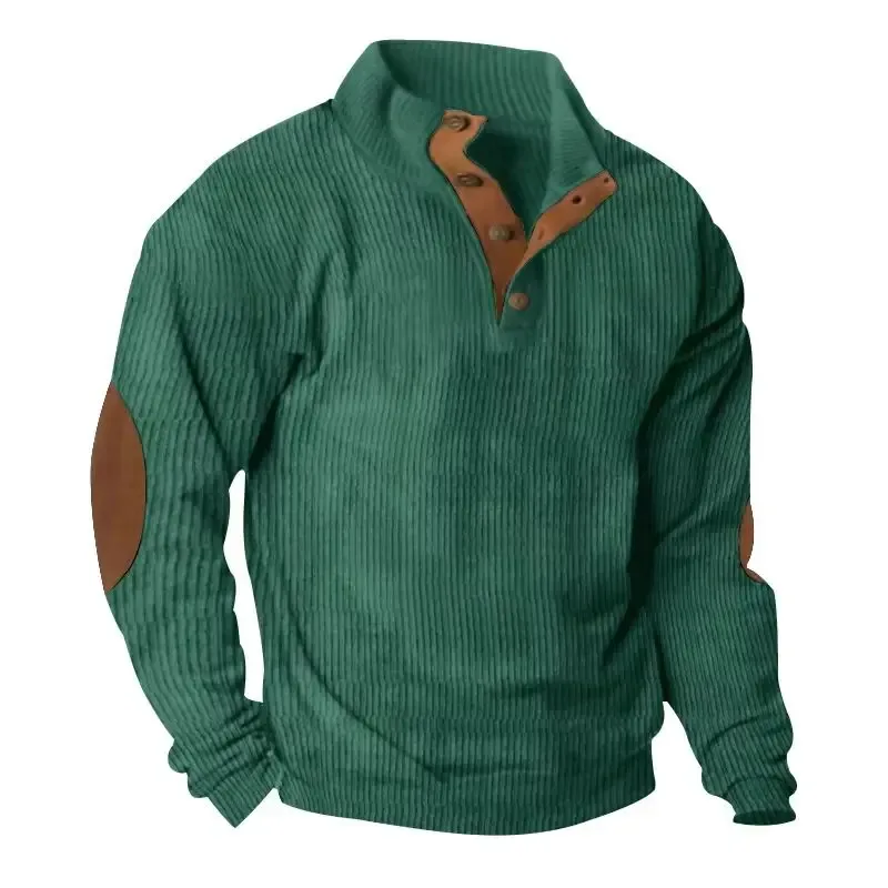 Men's Cargo Sweatshirt American Splicing Patch Pullover Men's Outdoor Jacket Corduroy Casual Long Sleeve Sweatshirt