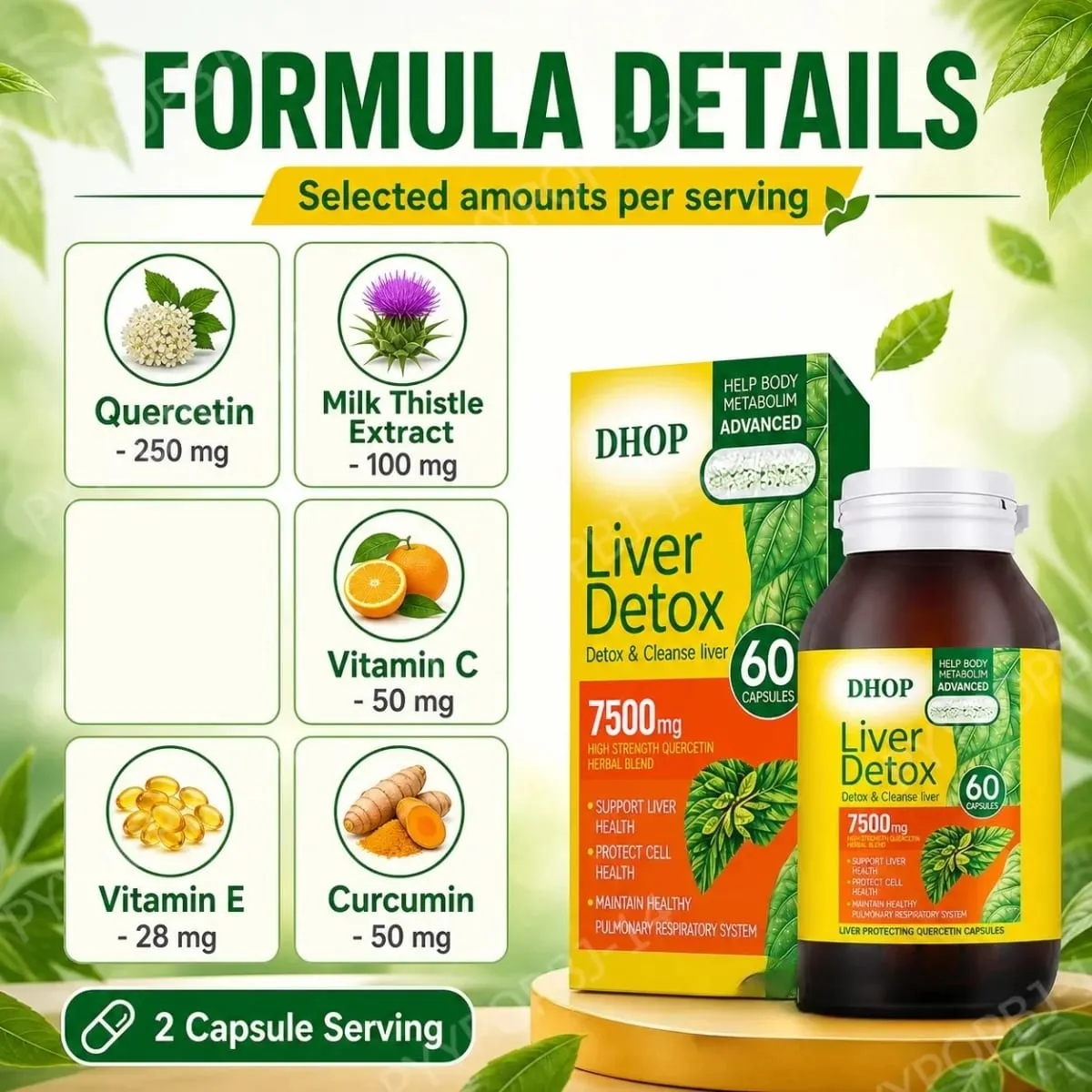 Milk Thistle Liver Health Capsules 60 Count with Vitamin C E Choline Curcumin- Supports Healthy Liver Function