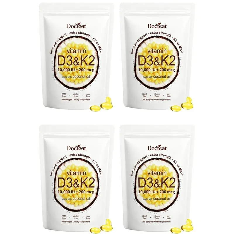 Docteat Vitamin D3 & K2 Softgels with Immune Support and Bone Health Coconut Oil GMO Free Gluten Free Soy Free 300 Softgels