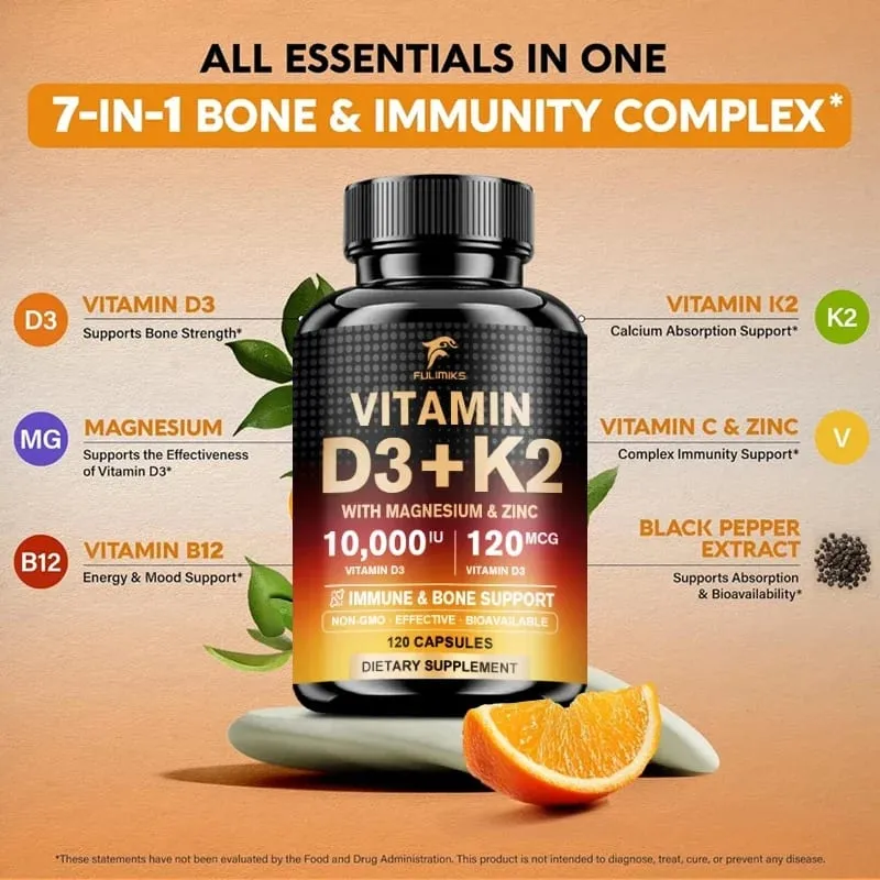 High Absorption Vitamin D3+K2 Supplement with Magnesium & Zinc Supports Bone Teeth Muscle & Immune Health for Daily Life — image 4