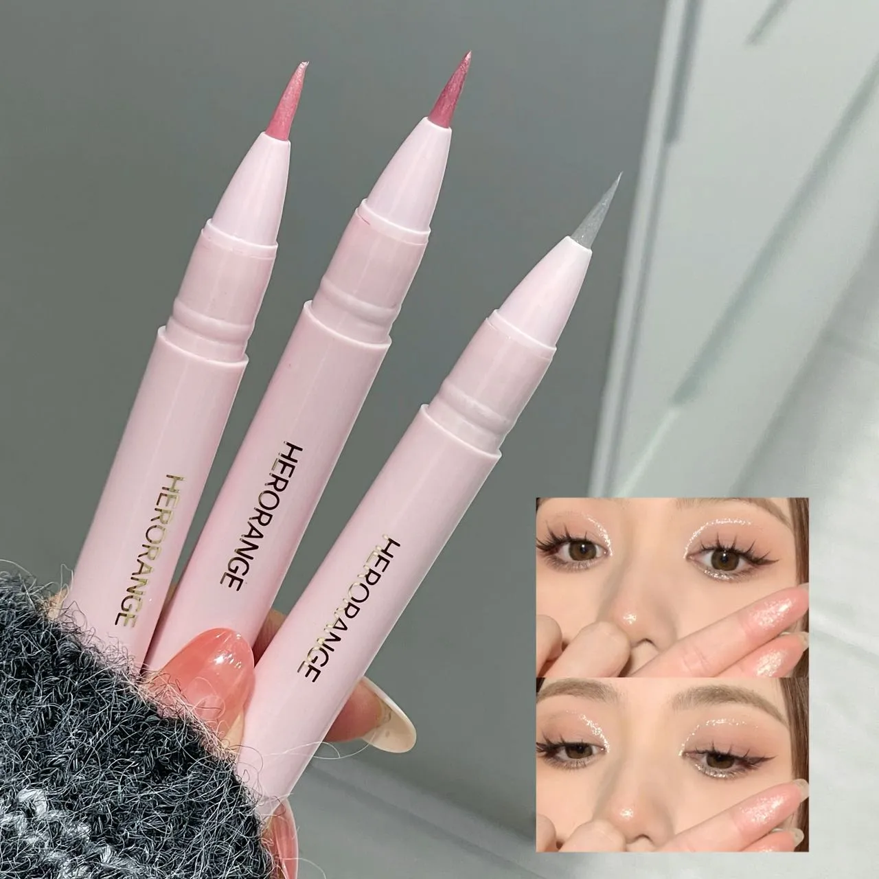 Herorange Glitter Shimmer Eyeliner Pen Sparkly Highlighter for under Eye Smooth Liquid Lying Silkworm Makeup Pen