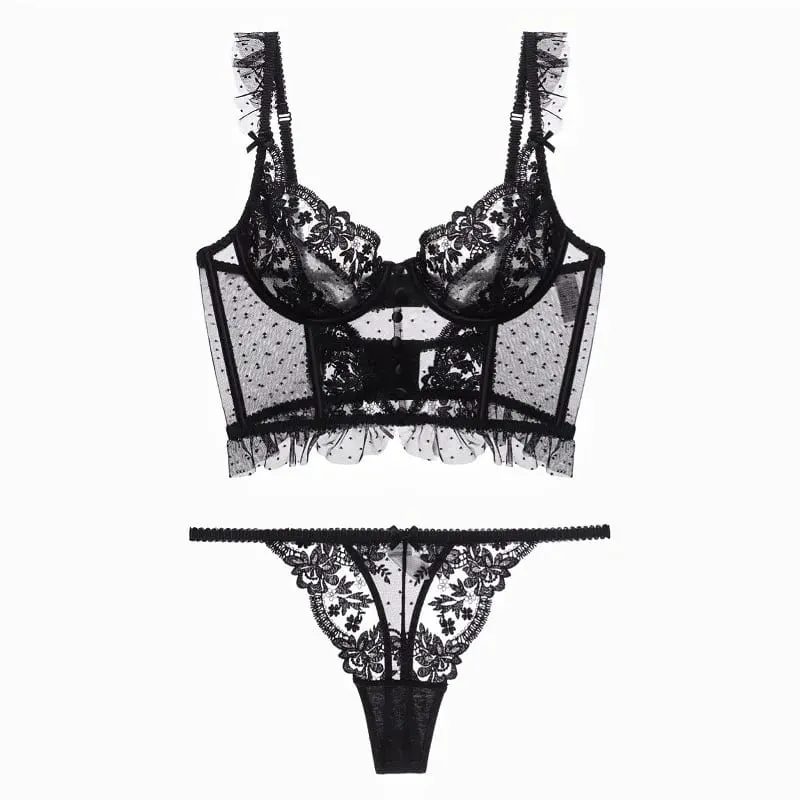 Tanga Dentelle Française Noël Pure Desire Transparent Fente Haute Sans Retirer Érotique T Pant Confort Taille S-XL​​ MOYISU Set