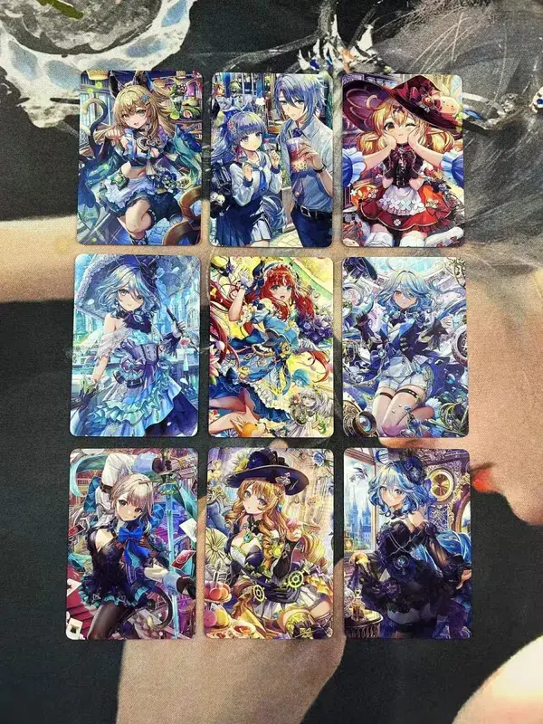DIY Fanmade Mixed Genshin Honkai Waifu Holographic Laser Flash Collectible Trading Game Cards