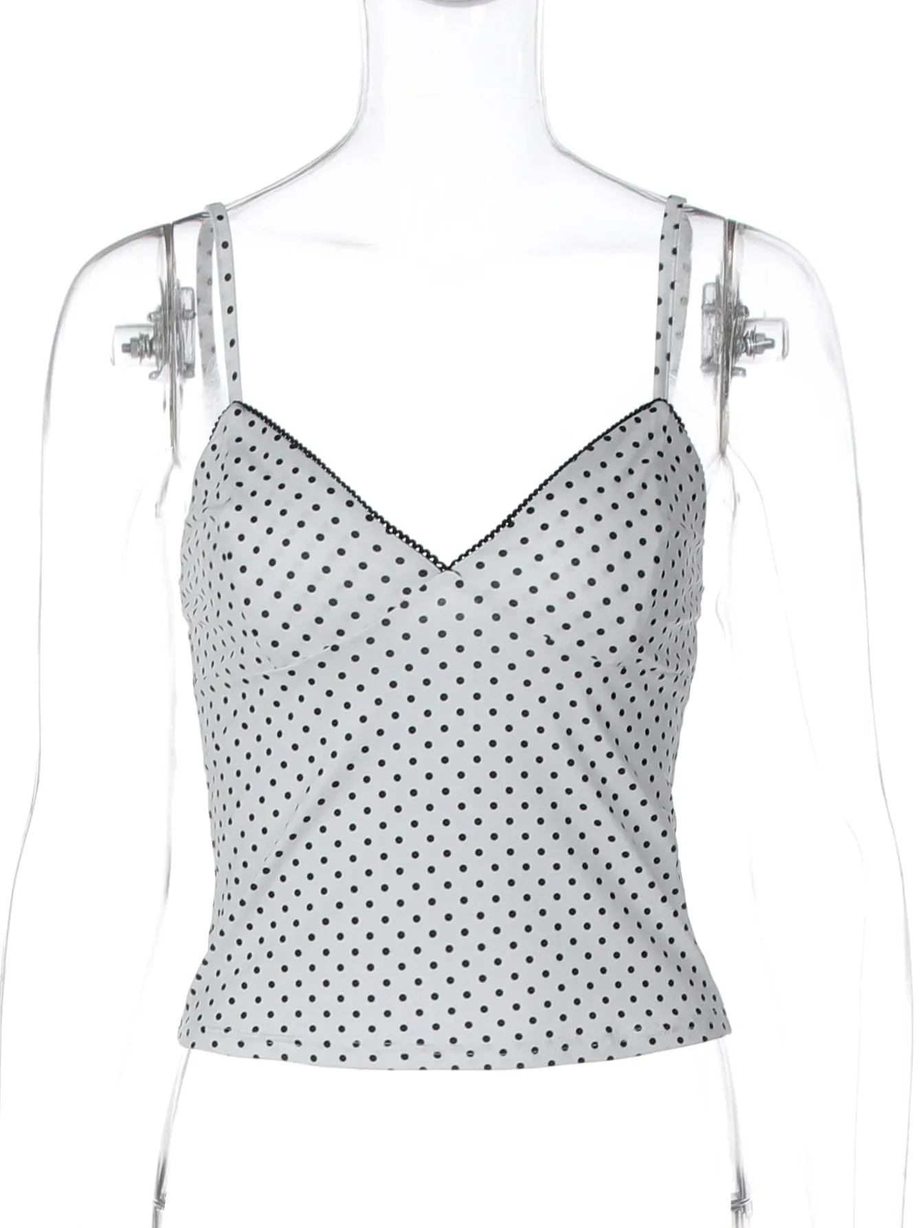 Hugcitar Polka Dot Print V Neck Slips Backless Sexy Slim Crop Camis Top Spring Summer Women Fashion Clothings Streetwear Party