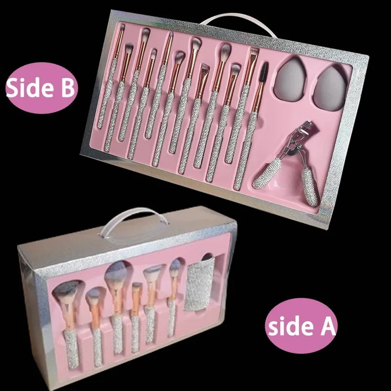 Glitz and Glam Brush Set 22pcs Bundle RHINESTONE Glam Brush Set Bling Makeup Brushes Diamond MakeupBrush Storage Bucket with box