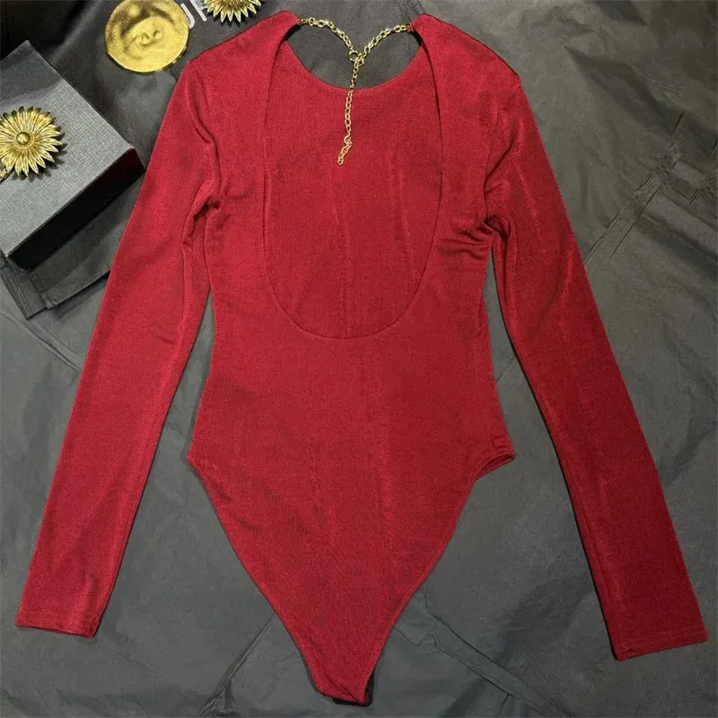 women's bodysuit New elastic knitted slim fit women's long sleeved top for autumn 2026 Sexy backless women's corset y2k T-shirt