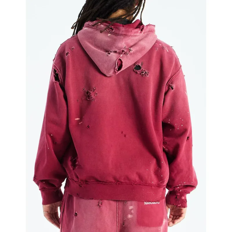 High Street Washed Retro Distressed Ink Splatter Zipper Hooded Hoodie for Men and Women Cardigan Terry Baggy Sweatshirts