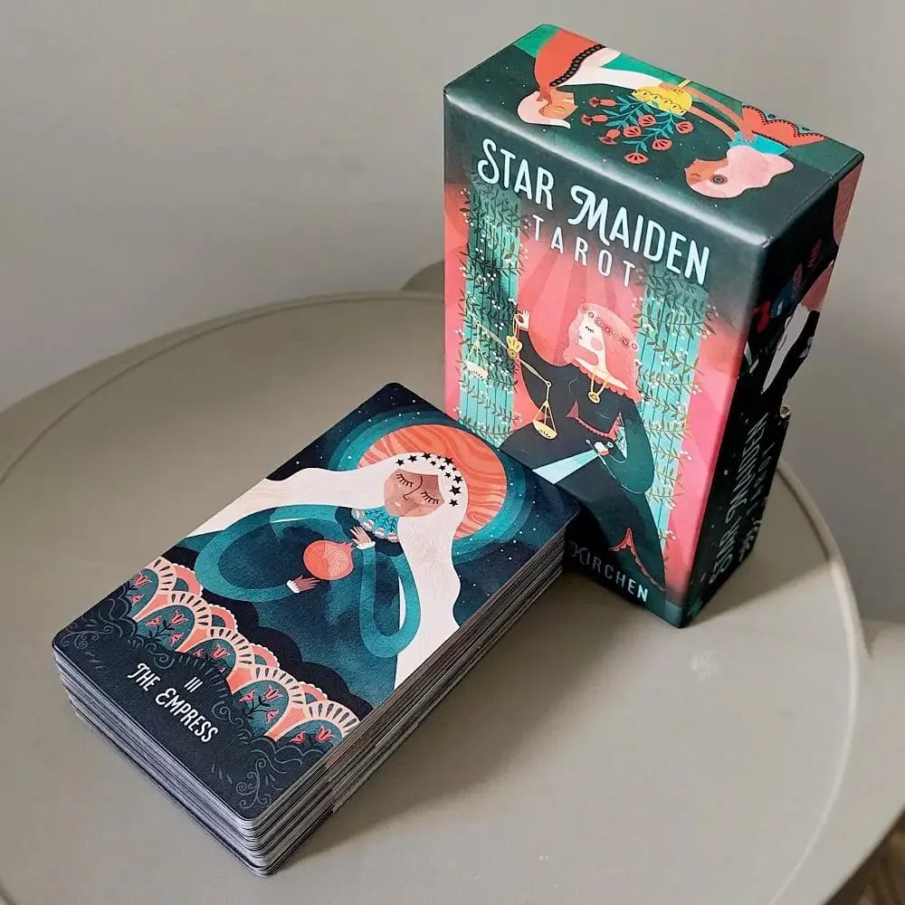 Star Maiden Tarot Deck 78-Card Deck Aesthetic Celestial Divineไพ่ทาโรต์ 2 ชิ้นกล่องแข็งคู่-นูน 12*7 ซม.