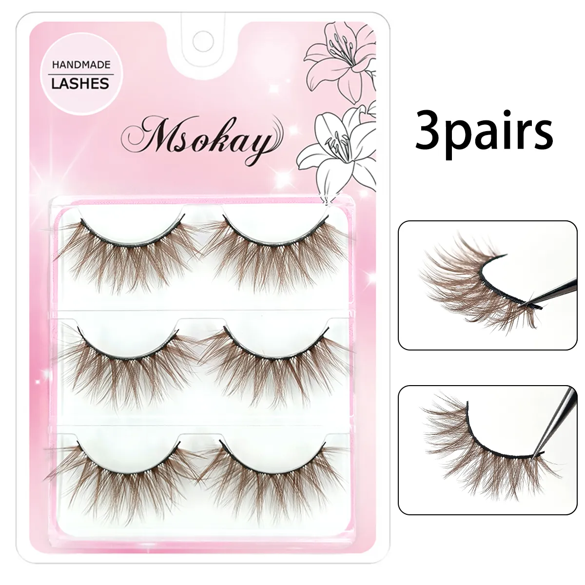 3 Pairs Rainbow Colored Eyelashes Brown Cosplay False Eyelashes Blonde Makeup Eye Lashes Colorful Blue Halloween Vegan Cilias