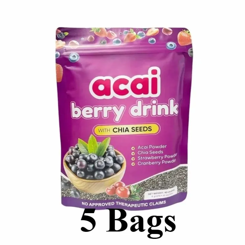 Acai Berry Drink Prášek s chia semínky Jahoda Brusinka pro antioxidanty Denní wellness & podpora imunitního systému pro dospělé 40 g