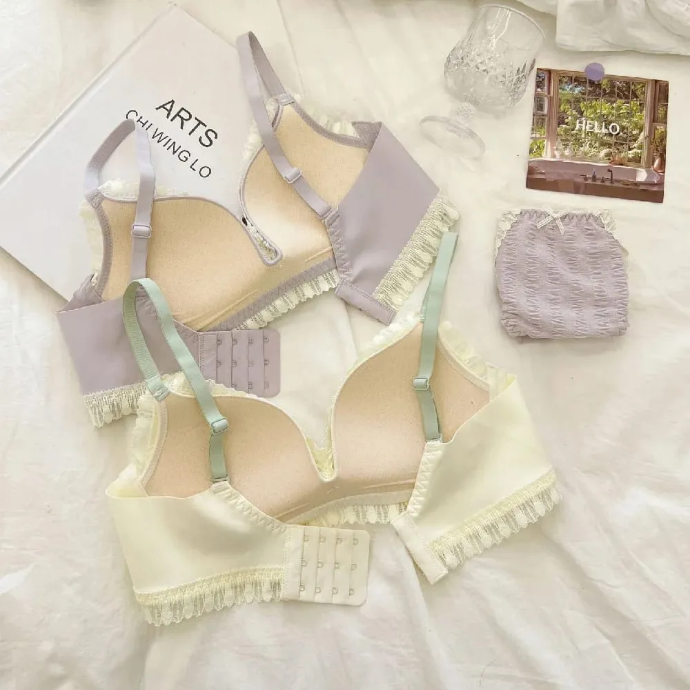 Young Girls Intimates 2026 New Small Comfortable Lingerie Seamless One-Piece Bra And Panty Sets Lace Bow Woman Underwear