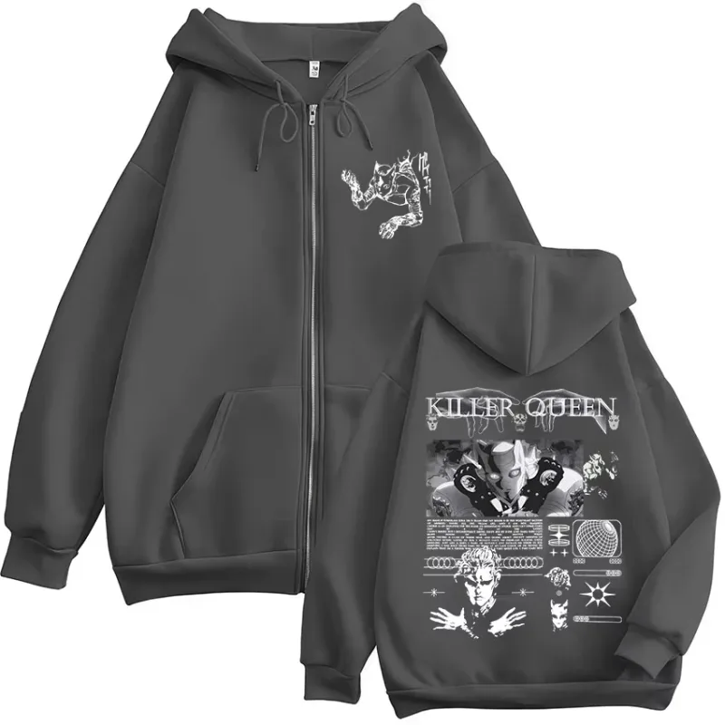 Anime Joj Bizarre Adventure Killer Queen Zipper Hoodies Men's Women Clothing Fashion Hip Hop Zip Up Long Sleeves Pullovers Coat — image 6