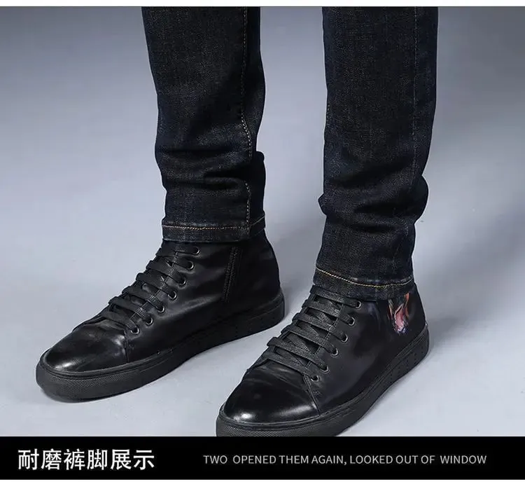 High-end Men's Jeans Summer New Embroidery Printed Slim-fit Elastic Small Feet Trousers Punk Clothing Luxury Brand Men Jeans