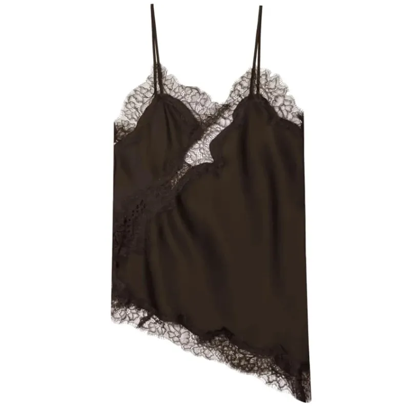 Slip Women's Tops Cropped Satin Lace Top Women Summer Backless Party Tops For Woman Asymmetrical Sexy Black Yellow Blue Top