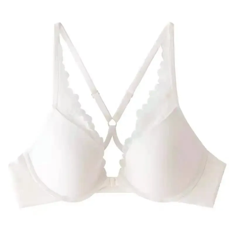 Seamless Front Buckle Halter Bra Soft Underwire Thin Summer Push Up Small Bust Minimizer Big Chest Sexy Back Lingerie 32-38 Set