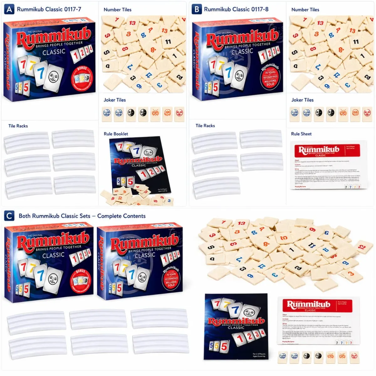 Rummikub Classic Number Tile Strategy Board Game with Racks Family Party Kids Adults English Version