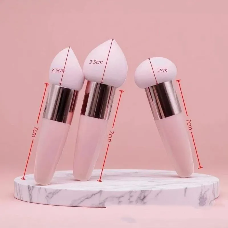 (.) 3PCS Mushroom Head Makeup Brushes Women Beauty Foundation Sponge Powder Puff With Handle Smooth Shaped Cosmetic Tool