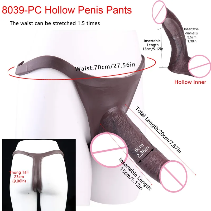 Black Realistic Penis Sleeve Pants Silicone High Waist Male Strap-On Dick Extender Delay Ejaculation Couple's Sex Tools