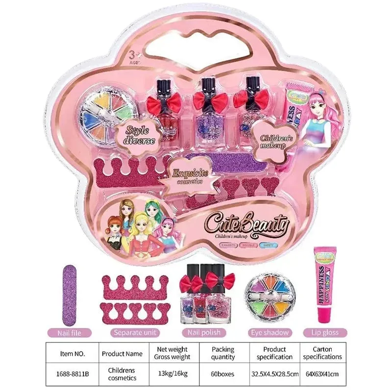 Sada dětského make-upu Lesk na rty Lesk na rty Oční stíny Pilník na nehty Netoxický Makeup Princess Girl Kosmetika omyvatelný vánoční dárek pro dítě