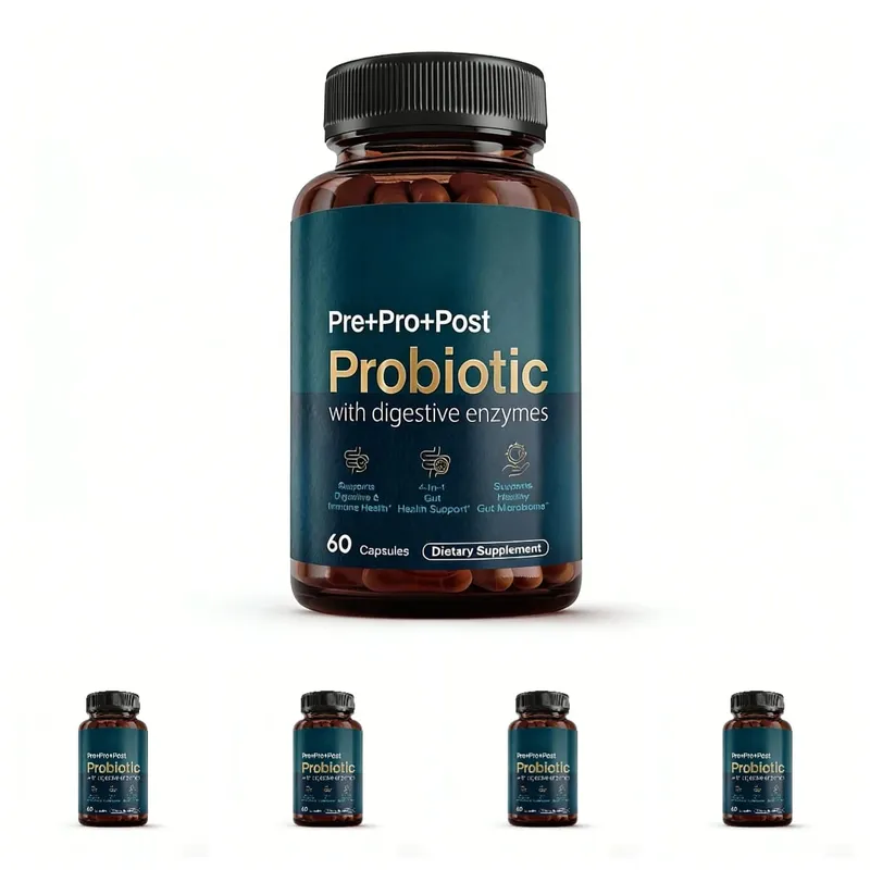 Premium 4-in-1 Probiotic Prebiotic Postbiotic Digestive Enzymes for Men&Women Supports Gut Digestion Immunity 60 Capsules