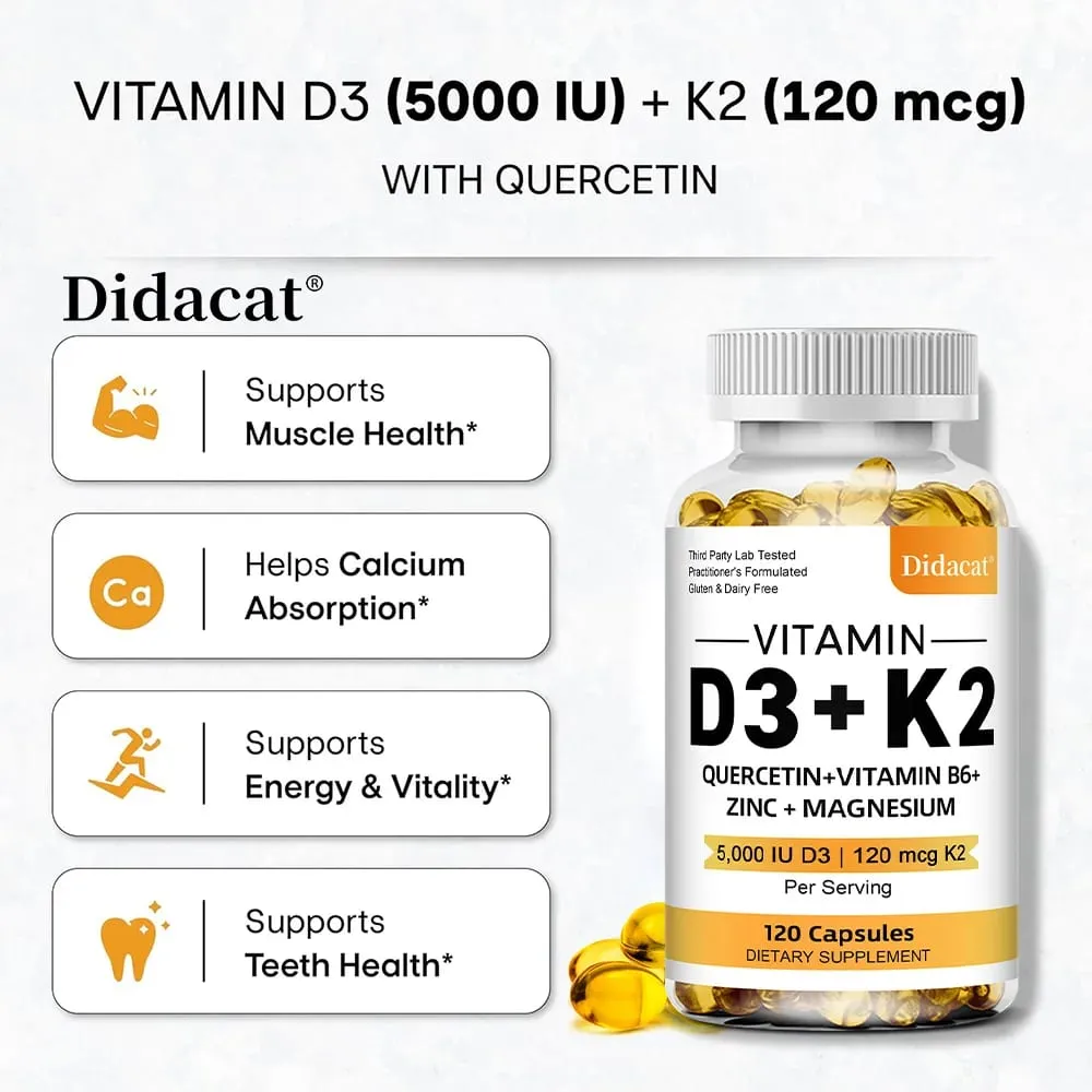 Vitamin D3 K2 Capsules Daily Supplement Healthy Immune System Heart and Bones Multi Diet Supplement for Adults — image 2