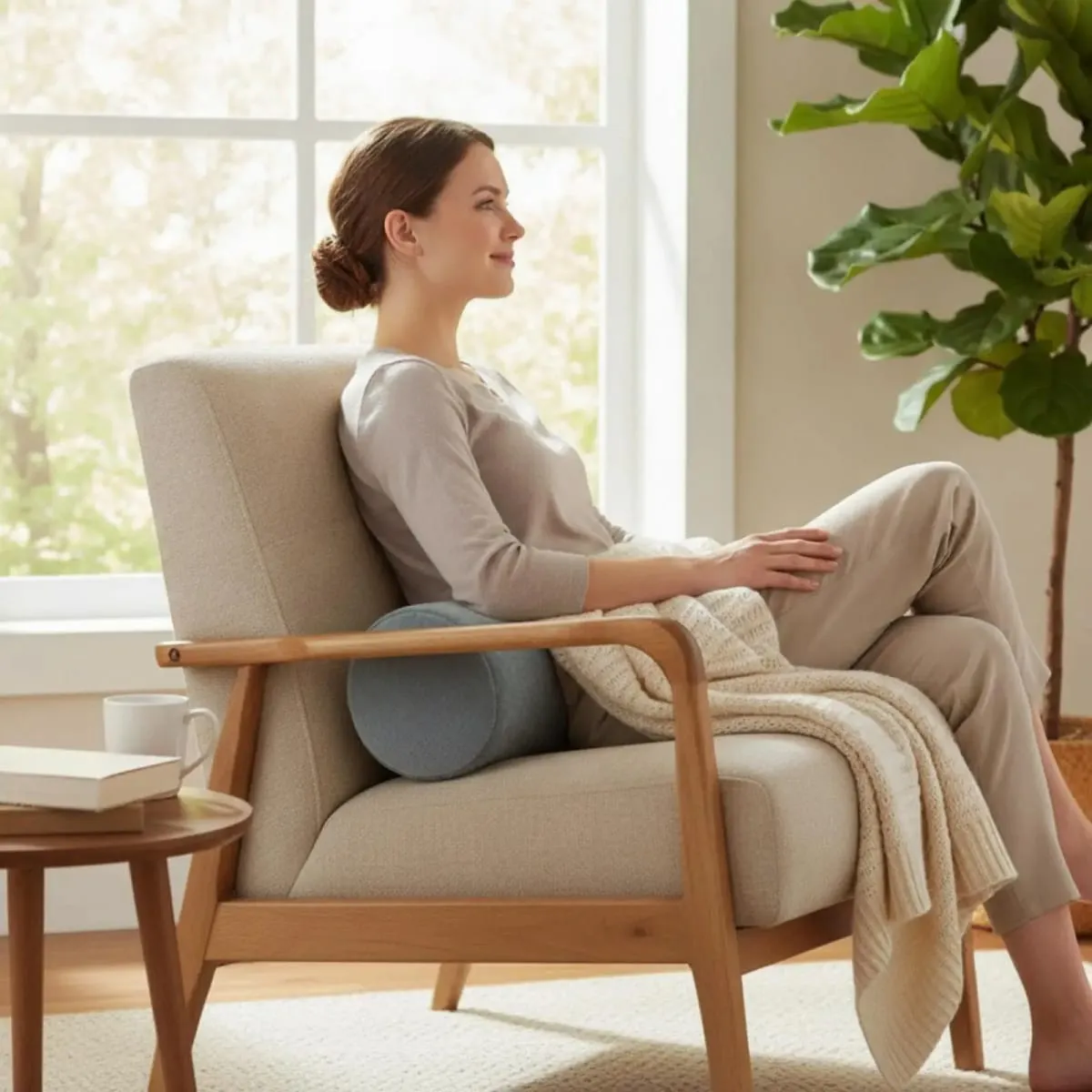 Premium Cylindrical Pillow for Back Waist Neck Support Soft Chenille Fabric Dense Foam Bolster for Bed Sofa Office Use