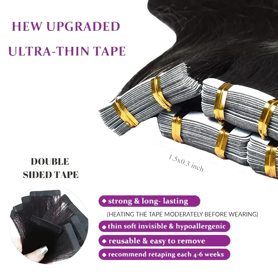 Body Wave Tape In Hair Extensions Extensions 100% Real Vietnamese Human Hair Natural Black Invisible Tape on For Woman 16-26inch