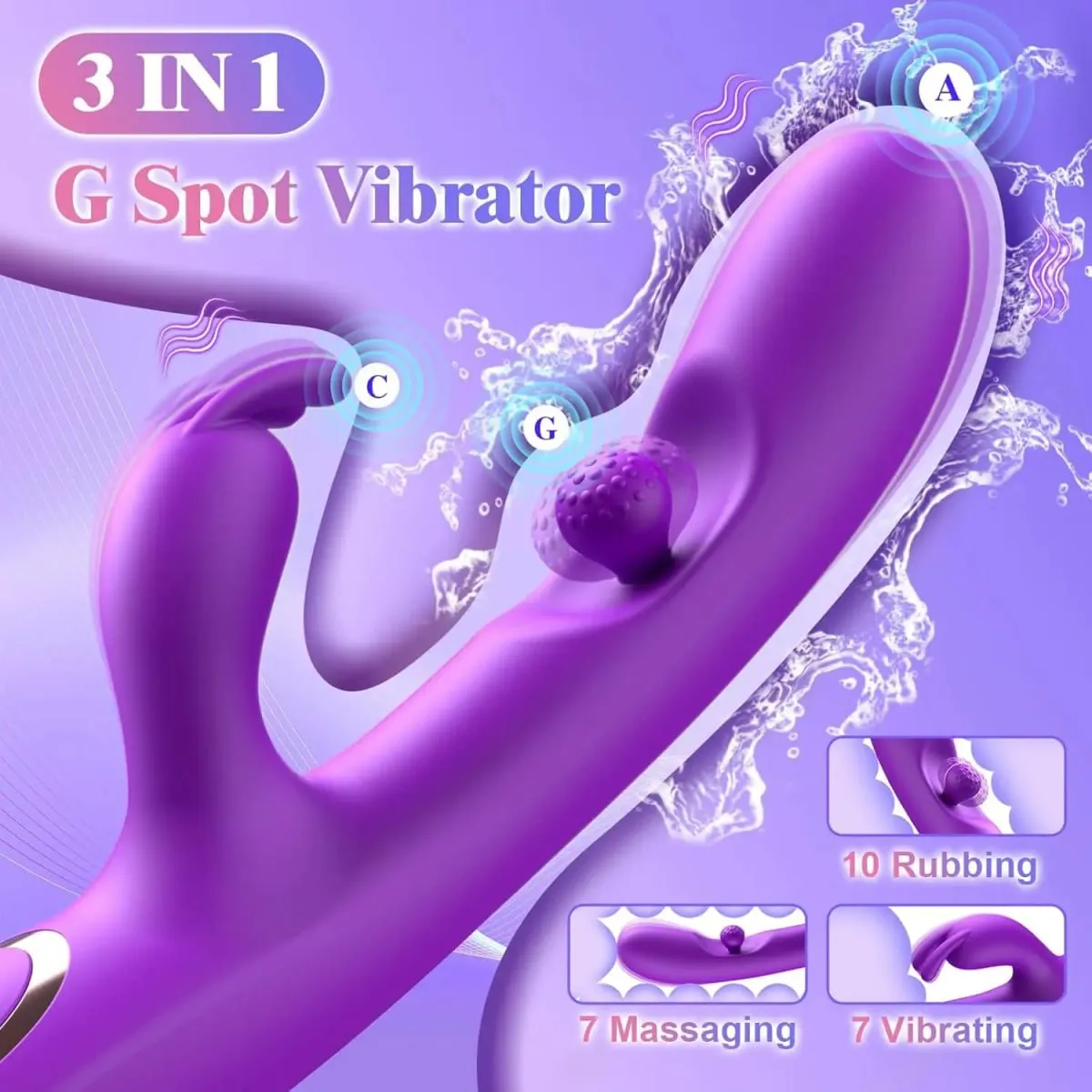 G Spot Rabbit Vibrator 3 in 1 360° Rotation Powerful Clitoral Stimulator Soft Silicone Adults Product Sex Toy for Women Couple