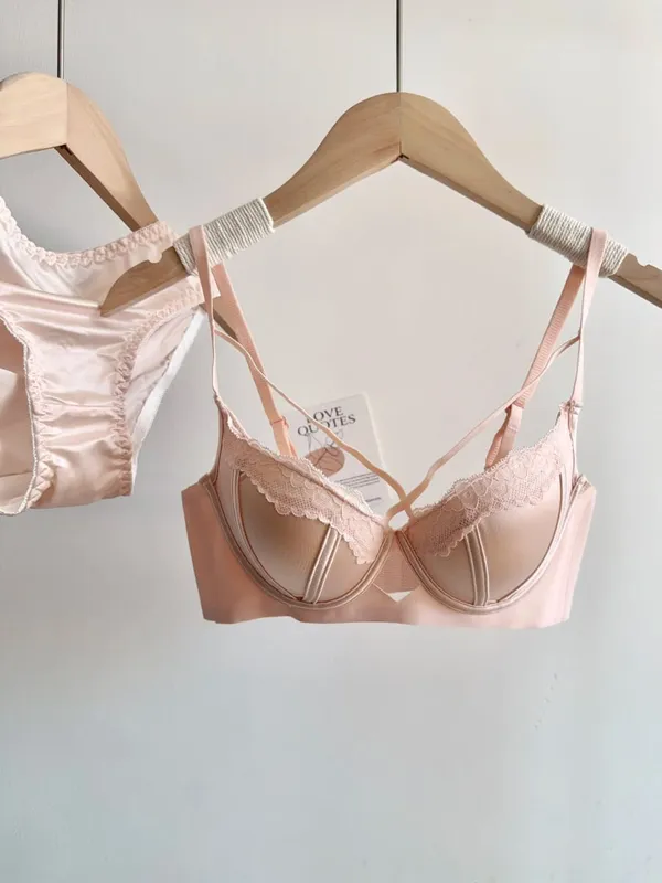 Women Sexy French Lace Push Up Bra Set Polka Dot Small Cup Shaping Sweet Lingerie Breathable Underwear Daily Dating Nightwear