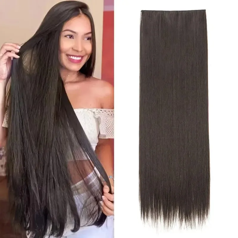 32Inch/40Inch Synthetic Long Straight 5 Clip‑in One Piece Hair Extensions Soft Easy Wear Hairpiece for Women Daily Party