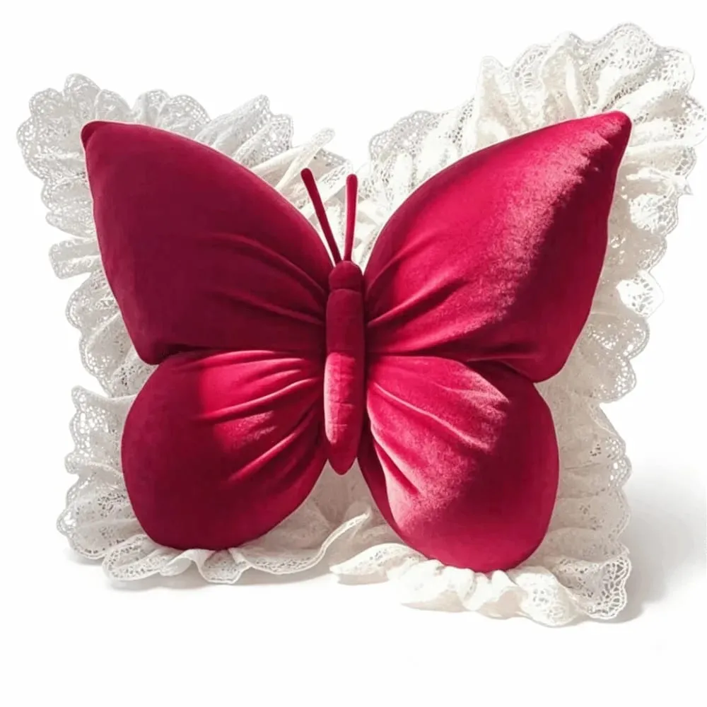 Decorative Cushion Velvet Butterfly Plush Pillow Lace Trim Plush Bow Plush Cushion Soft Cute Bow Throw Pillow Office — image 13