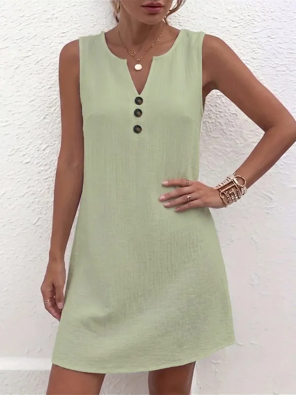 Plus Size Sleeveless Casual Dress with Button Details for Effortless Style and Comfort — image 9