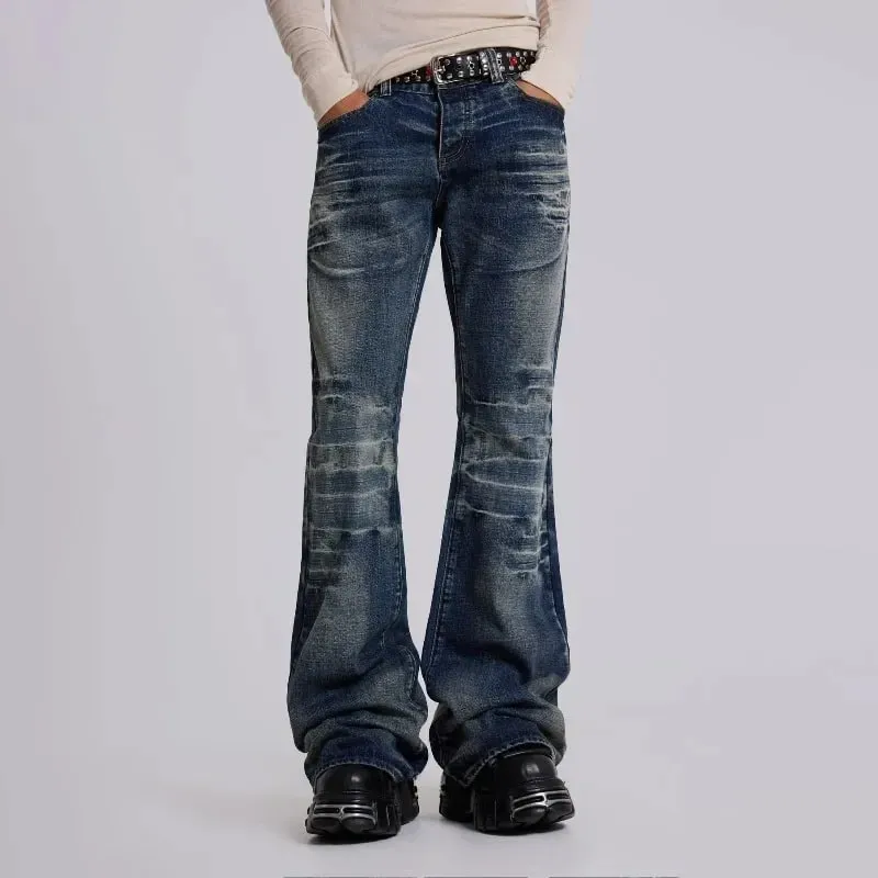 Y2K Mid Blue Flared Jeans Vintage Washed Men Women Bootcut Jeans Gothic High Street Unisex Streetwear Retro Baggy wide leg Pants